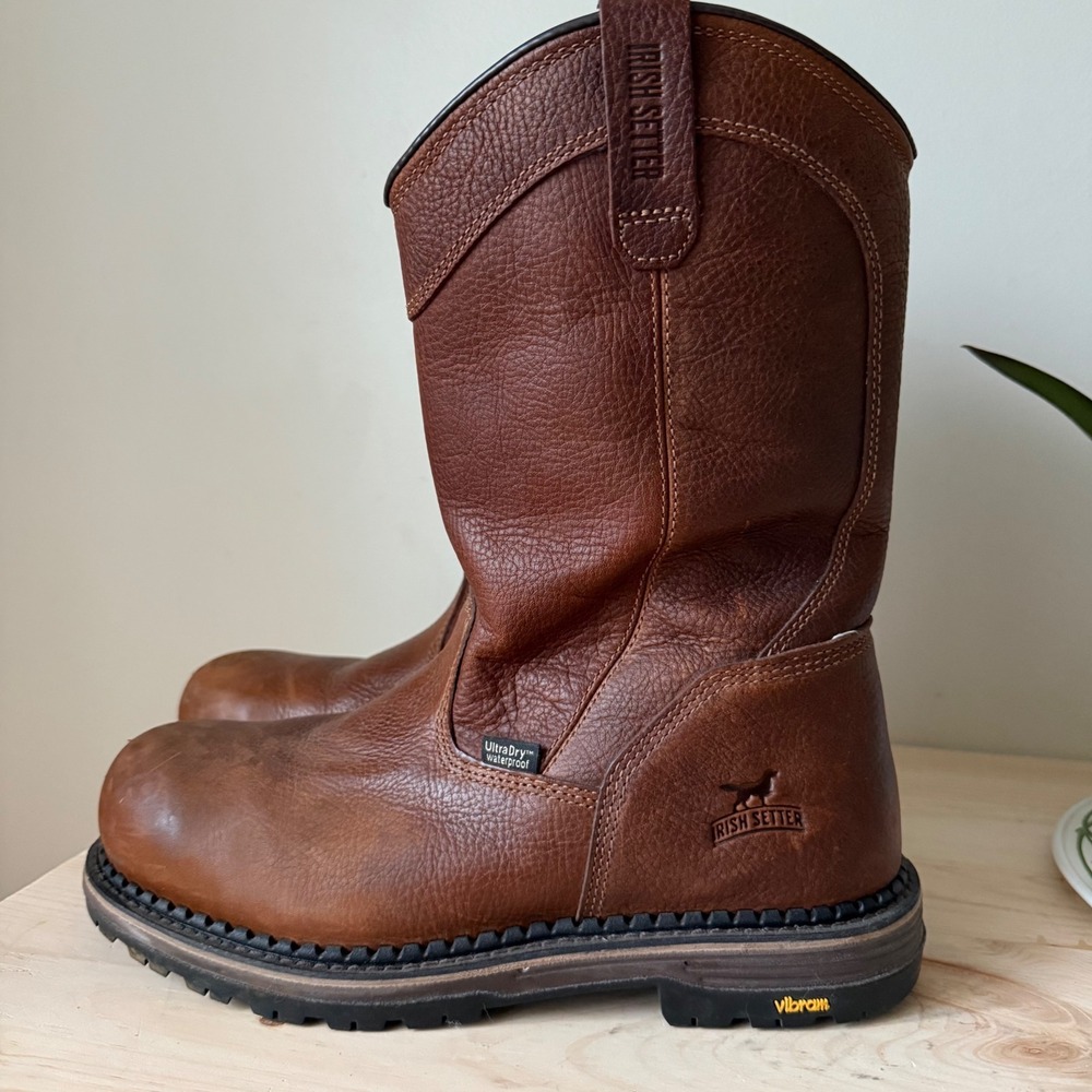 Irish Setter Edgerton PullOn Work Boots M 10D Brown Waterproof Safety Toe Vibram